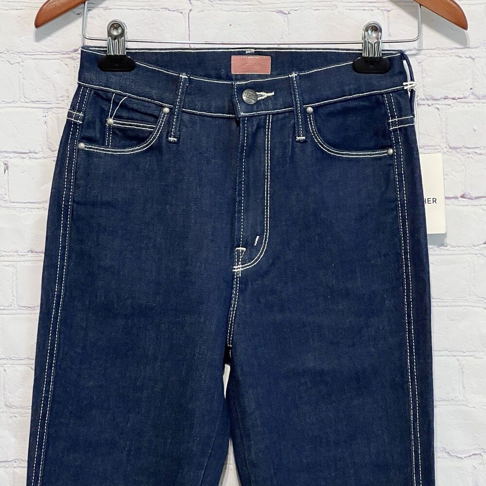 MOTHER The Double Dazzler Ooh La La Cropped Straight Leg Jeans Navy Blue Size 25